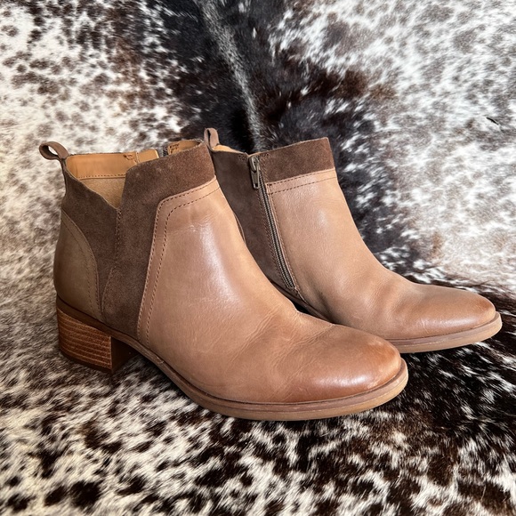 Kork-Ease Shoes - Korks Leather and Suede Zipper Booties Nude Tan